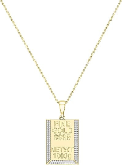 Dazzlingrock Collection 0.41 Ctw Round White Natural Diamond Gold Kilo Bar-Charm Pendant Necklace for Men in 10K Real Solid Gold